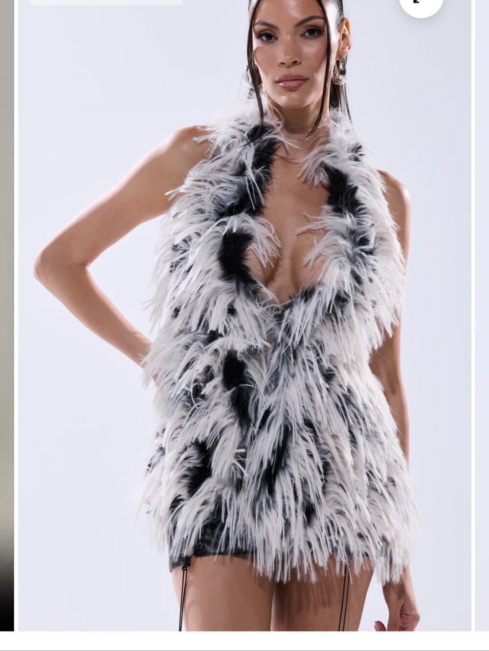 Brand New Faux Fur Halter Top - Black & White - Picture 4 of 8